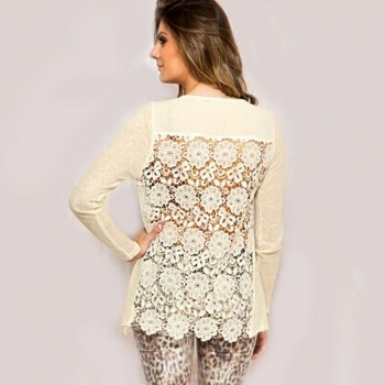 

Apricot Stylish Ladies Women Sexy Long Sleeve Back Lace Hollow Out Hoodies Shirts & Blouses Casual Tops, Multicolor