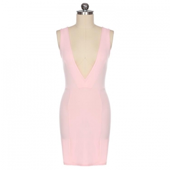 

Pink New Lady Women's Fashion Sleeveless Deep V-Neck Sexy Slim Going Out Dresses, Multicolor