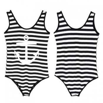 

1 European Style Fashion New Women Stripe Anchor Pattern One-piece Swimsuit Swimwear, Multicolor