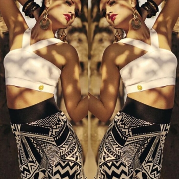 

White Stylish Ladies Women Sexy Two Pieces Bandage Crop Top and Print Skirt Set Jumpsuits & Rompers, Multicolor