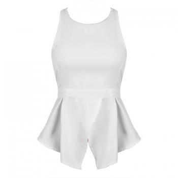 

White New Lady Women's Fashion Sleeveless O-Neck Off the Shoulder Sexy Slim Backless Blouse Tops Vests Tanks & Camis, Multicolor