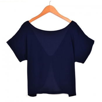 

Blue Fashion Ladies Women Sexy Short Sleeve Backless Bow Decor Casual Club Loose Chiffon Blouse Tank Tops T-Shirts, Multicolor