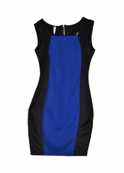 

Blue Women Sexy Slim Square Collar Sleeveless Zipper Back Hollow Patchwork Contrast Color Pencil Short Mini Going Out Dresses, Multicolor
