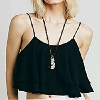 

Black Summer Sweet Stylish Ladies Women Chiffon Two Layers Flouncing Backless Back Lacing Tank Vests Crop Tops, Multicolor