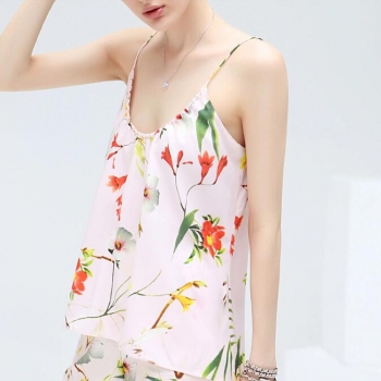 

Pink Fashion Ladies Women Strap Floral Loose Casual Beach Chiffon Tops Vests Tanks & Camis, Multicolor