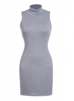 

Gray High Collar Sleeveless Slim Solid Bodycon Casual Dress, Multicolor