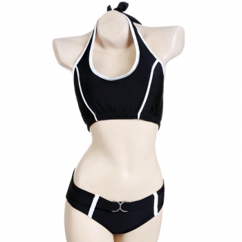 

Black Women Halter Pad Low Waist Lace Up Bikini Set Swimsuit Summer Beach Home Textiles Swimwear, Multicolor