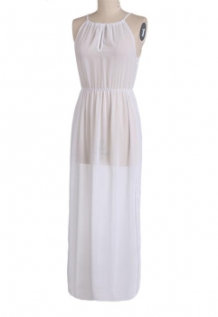 

White Stylish Ladies Women Sexy Spaghetti Strap Backless Side Split Dresses Swimwear, Multicolor
