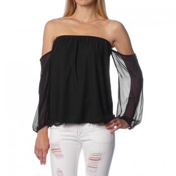 

Black Stylish Lady Women's Fashion Off-shoulder Sexy Solid Chiffon Tank Shirts & Blouses Casual Tops, Multicolor