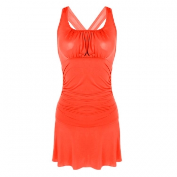 

Red Sexy Ladies Women Back Cross One Piece Ruched Slim Dress Swimwear, Multicolor