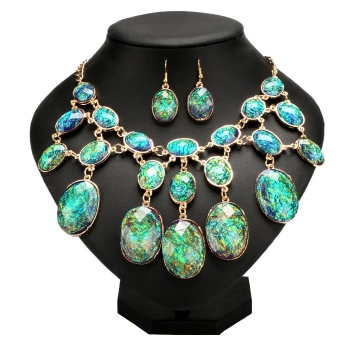 

European Style Women Lady Fashion Jewelry Set Oval Bead Bib Bubble Pendant Necklace Earrings Set