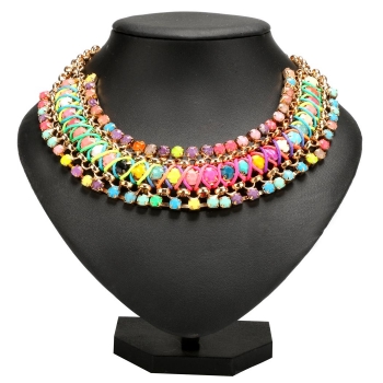 

New Girl's Funky Colorful Multi Colors Handmade Rope Woven Wide Chunky Necklace