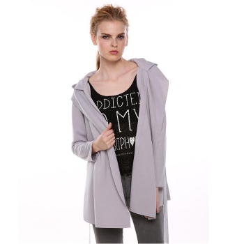 

Gray New Stylish Ladies Women Casual Long Sleeve Hoodie Trench Belt Coats & Jackets, Multicolor