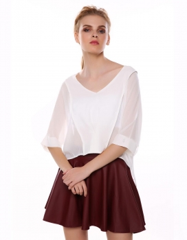 

White Stylish Ladies Women Casual Sexy V-neck Batwing Sleeve Chiffon Shirts & Blouses, Multicolor