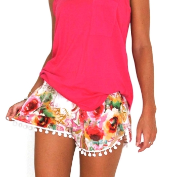

Red New Fashion Women Casual Loose Print Mini Sport Beach Shorts, Multicolor