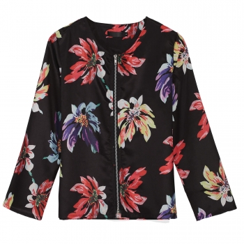 

Women Fashion Casual Long Sleeve Floral Print Zip Up Bomber Short Jacket Coat, Multicolor