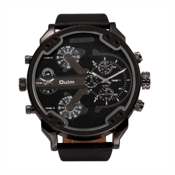 

OULM Fashion Oversized Dual Dial Display Time Chronograph PU Leather Band Men's Watch, Multicolor