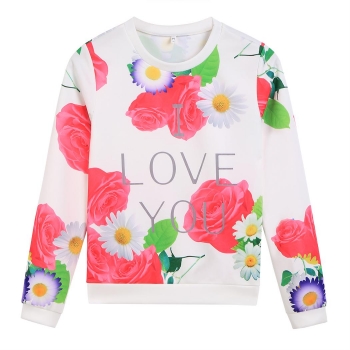 

Rose red Women Fashion Casual Long Sleeve Floral Print Sweats Pullover Sweatshirt & Blouses Tank Tops T-Shirts, Multicolor