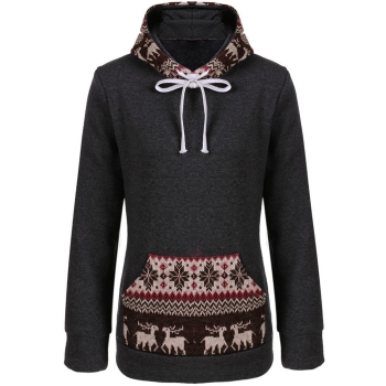 

Dark gray Hooded Long Sleeve Pullover Fleece Cotton Hoodie, Multicolor