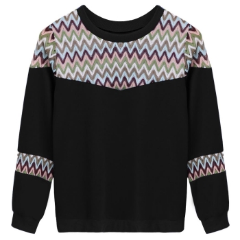

Black Stylish Women Neck Full Sleeve Lace Patchwork Blouse Tank Tops T-Shirts, Multicolor