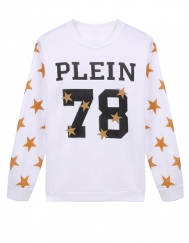 

White O Neck Full Sleeve Number Stars Printed Sweatshirt, Multicolor