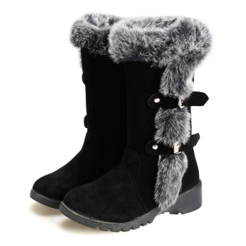 

Black Casual Snow Thicken Warm Faux Fur Flats Boots, Multicolor