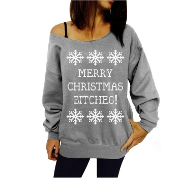 

Gray Stylish Lady Casual Long Sleeve Christmas Print Jumper Sweater Pullover Top Hoodies & Sweatshirts, Multicolor