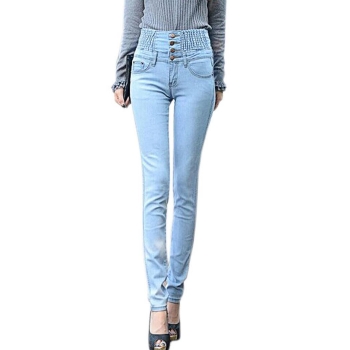 

Light blue Fashion Slim Women Elastic Waist High Skinny Long Pencil Pants Jeans, Multicolor