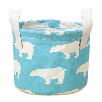 

Blue Linen Round Home Foldable Organizers Storage Boxes Totes Bag Basket, Multicolor