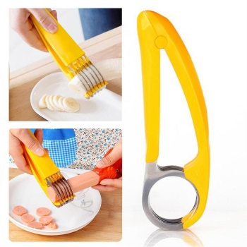

1 Piece Fruit Slicer Cutter Banana Cucumber Chopper Stainless Steel Kitchen Tool, Yellow