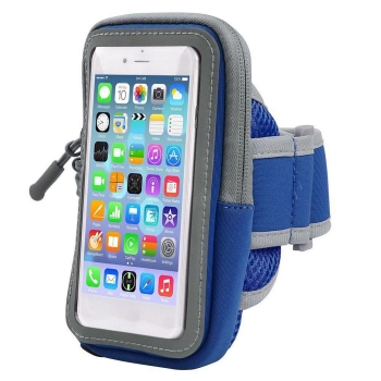 

Blue Cell Phone Armband Sport Running Riding Arm Band Case Holder Zipper Bag, Multicolor