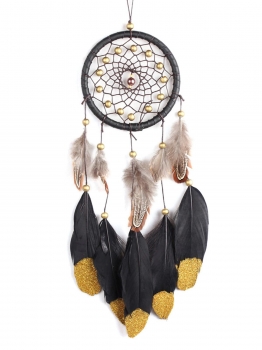

Gold Home Bedroom Decoration Ornament Dream Catcher with Feathers Hanging, Multicolor