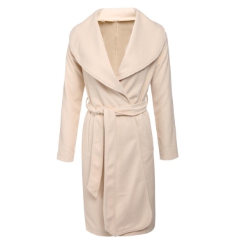 

Beige Turn Down Collar Long Sleeve Wool Front Open Solid Long Coat, Multicolor