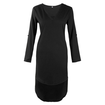 

Black Loose Chiffon V Neck Long Sleeve Asymmetrical Casual Dress, Multicolor