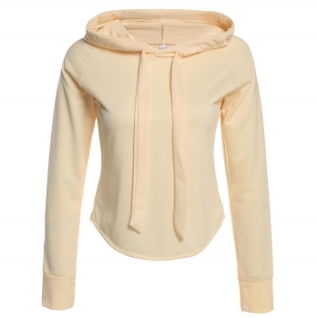 

Beige Women Fashion Casual Hooded Long Sleeve Cropped Solid Pullover Hoodies & Sweatshirts, Multicolor
