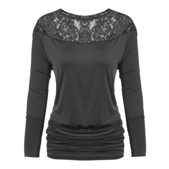 

Black Lace O-Neck Raglan Sleeve Solid Dolman T-Shirts, Multicolor