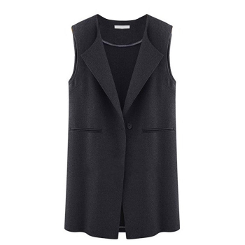 

Black Casual V-Neck Sleeveless One Button Long Vest, Multicolor