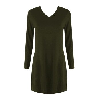 

Army green Women Fashion Slim V Neck Long Sleeve Solid Asymmetrical Hem A-Line Short Casual Dresses, Multicolor