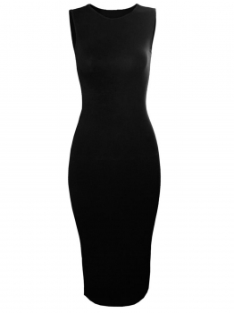 

Black O-Neck Sleeveless Slim Pencil Dress, Multicolor
