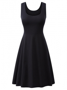 

Black Sleeveless Solid Fit and Flare Dress, Multicolor