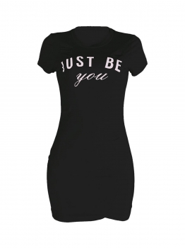 

Black Short Sleeve Sexy Hole Graphic Tee Dress, Multicolor