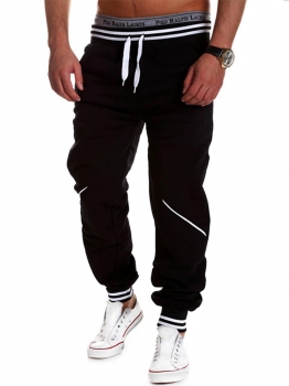 

Black Contrast Color Drawstring Elastic Waist Pocket Sports Pants, Multicolor