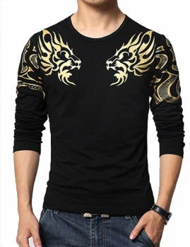 

Black Short Sleeve O Neck Front Chest & Sleeve Printed T- Shirt, Multicolor