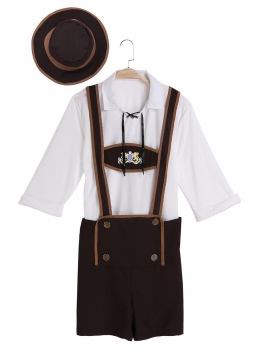 

Men Bavarian Lederhosen Brown Oktoberfest Suit Short Trousers Suits T-shirt Hat, Multicolor