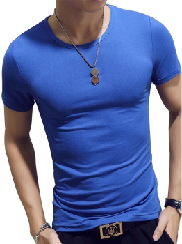 

Blue Men O-Neck Short Sleeve Solid Casual Slim Fit T-Shirts, Multicolor