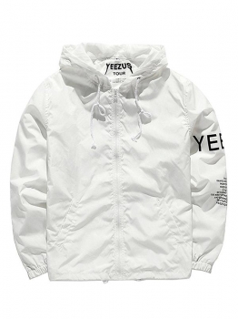 

White Hoodie Long Sleeve Letter Print Lightweight Anti-Sun Jacket, Multicolor