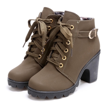 

Army green Lace Up Platform Block High Heel Ankle Boots, Multicolor