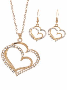 

Luxury Romantic Classics Crystal Rhinestone Double Heart Necklace Earring Set