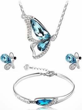 

3PC Set Rhinestone Butterfly Pendant Choker Necklace Earrings Bracelet