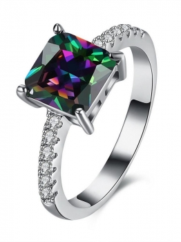 

Green Silver Plated Crystal Square Rhinestones Rings Jewelry, Multicolor